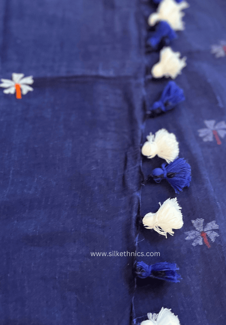 Navy Blue mul cotton embroidered Rangreet saree