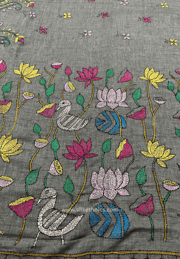 Cedar brown embridered mulcotton saree
