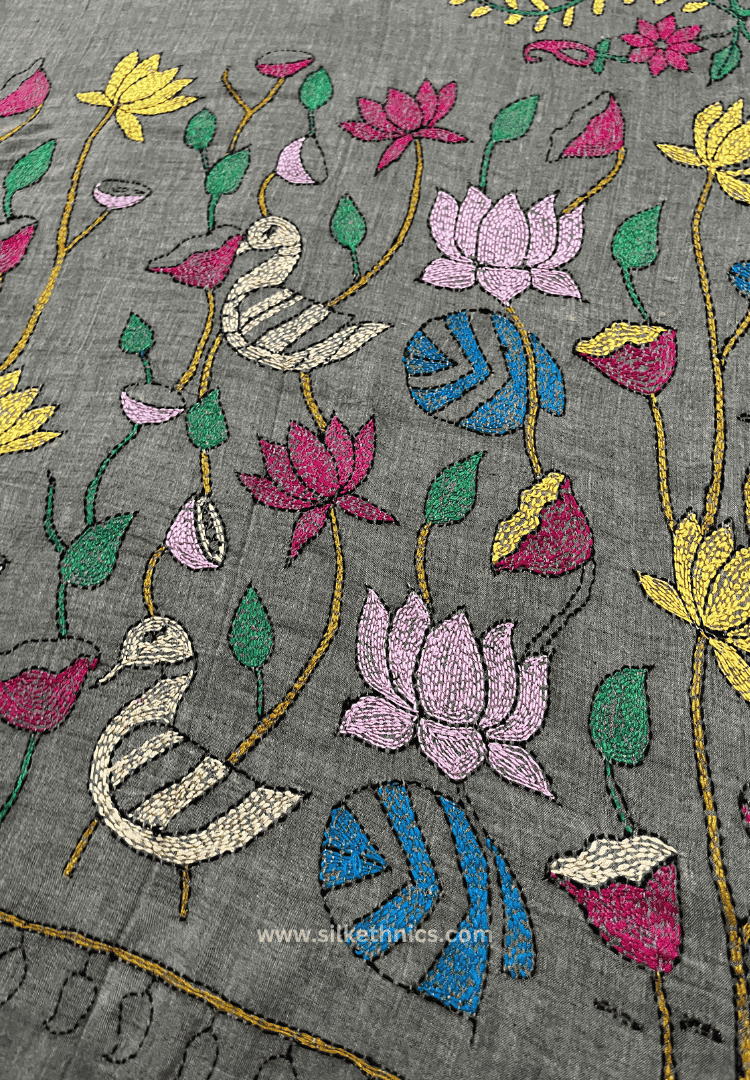 Cedar brown embroidered mulcotton saree