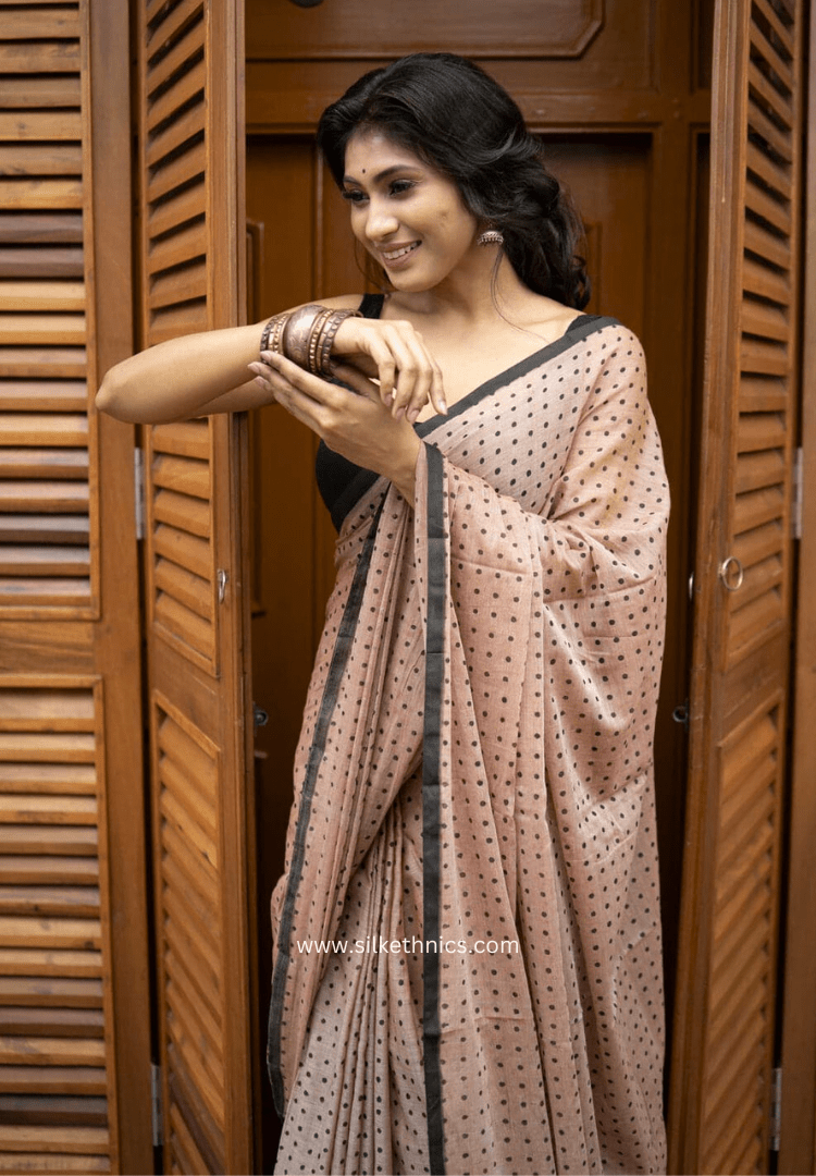 Cool beige Rangreet Polka dot saree