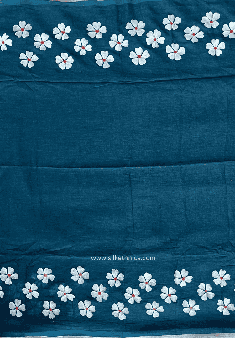 Teal green Swetha Mul cotton saree