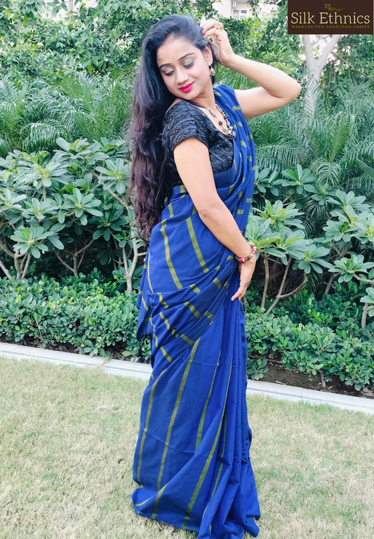Cobalt blue StriVibe handloom saree