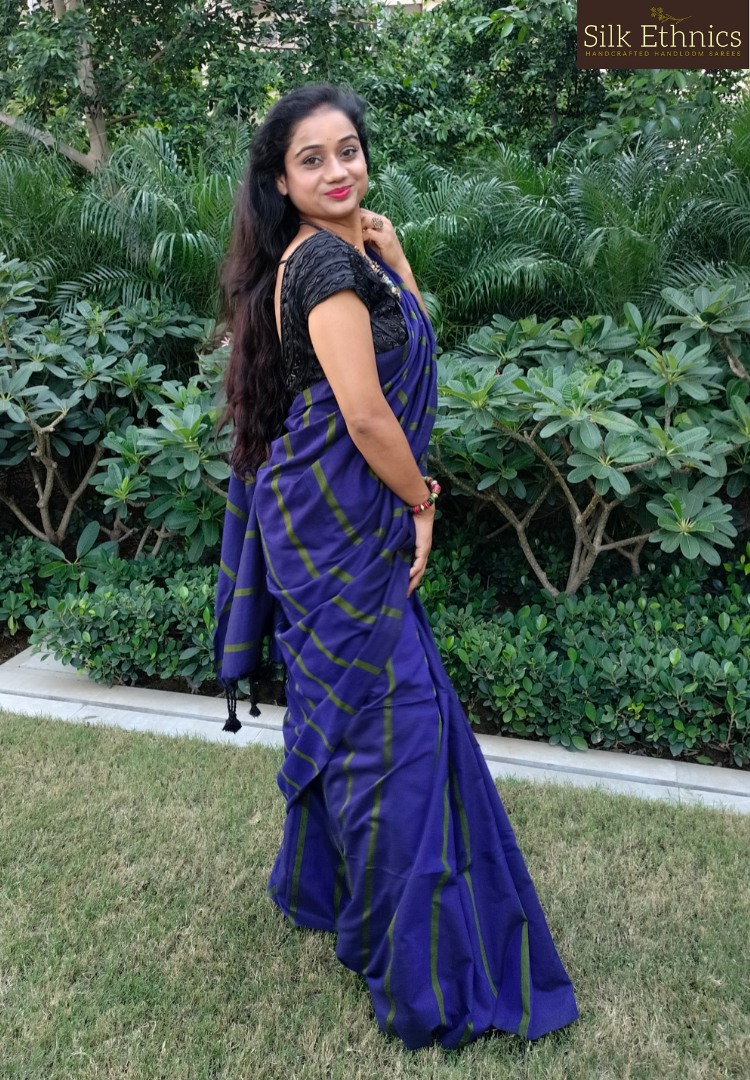 Cobalt blue StriVibe handloom saree