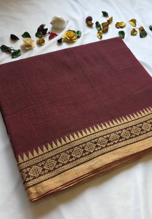 Dark maroon Dhaniakhali Handloom Cotton saree