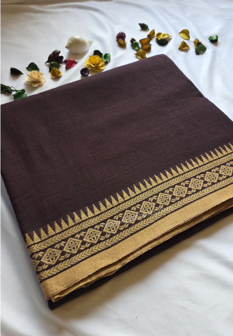 Deep Brown Dhaniakhali Handloom Cotton saree