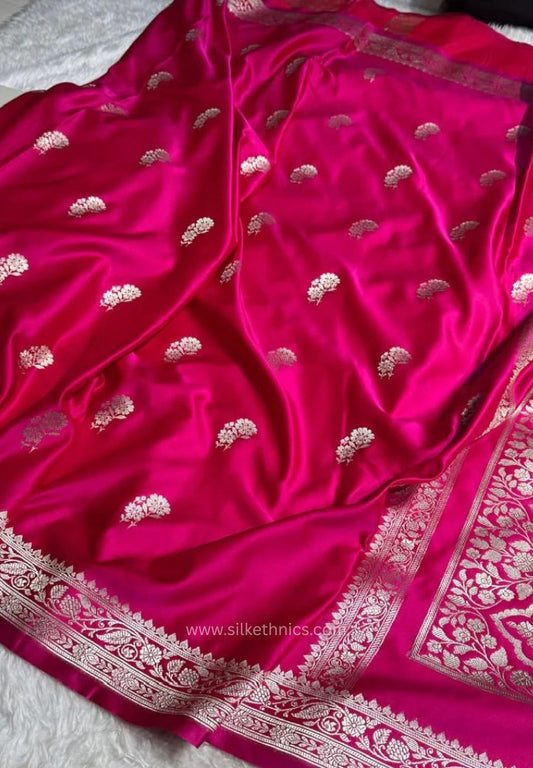 Deep magenta Banarasi Mashru Katan silk saree