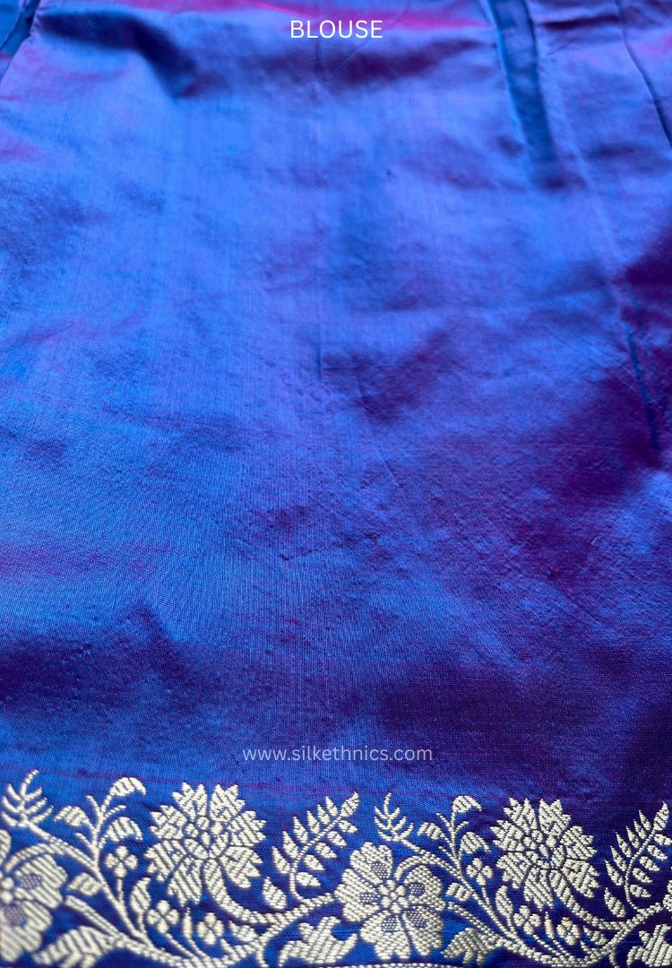 Dual tone Blue pure Banarasi Katan silk saree (Silk Mark)