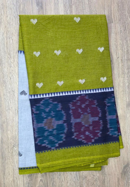 Fern Green Dhaniakhali Handloom Ikkat Cotton saree