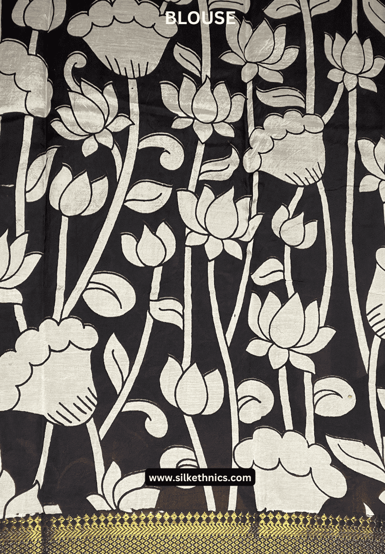 Black and white floral Kalakriti silk saree
