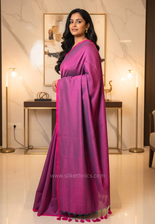 Fuchsia purple pure handloom mulcotton Ruhani saree