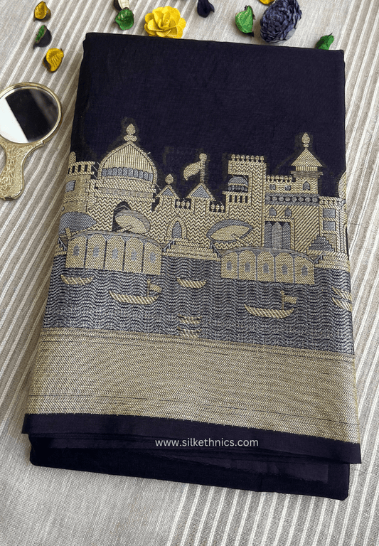 Majestic black Gangaghat Banarasi saree