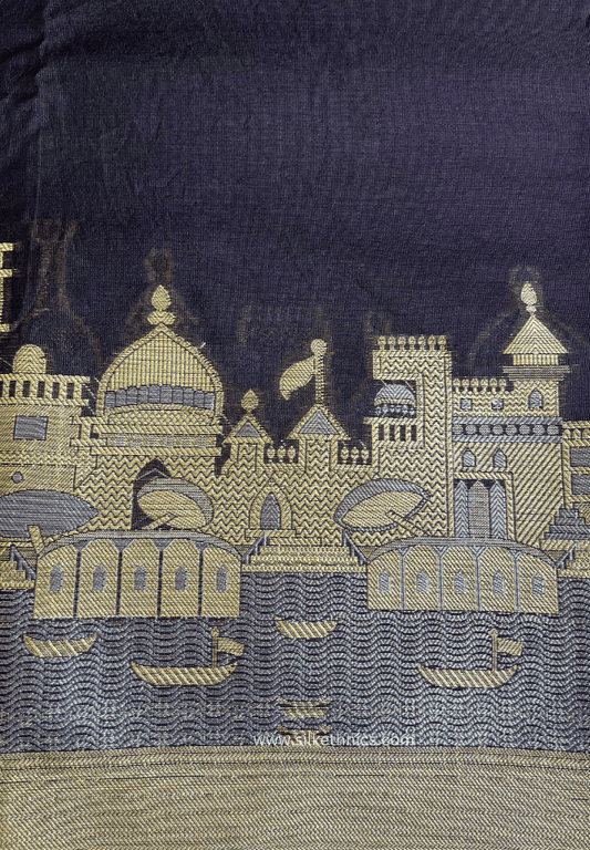 Majestic black Gangaghat Banarasi saree