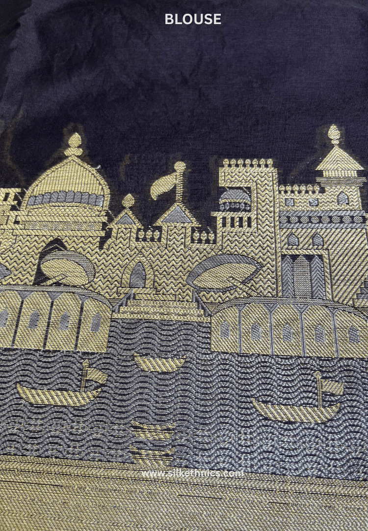Majestic black Gangaghat Banarasi saree