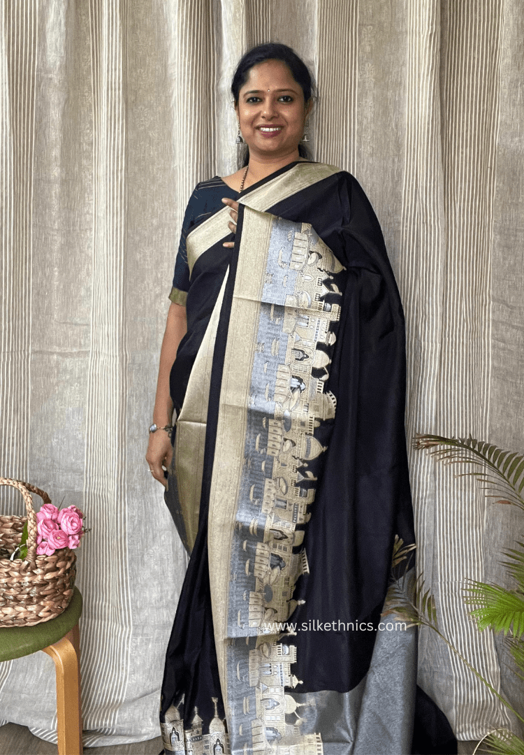Majestic black Gangaghat Banarasi saree