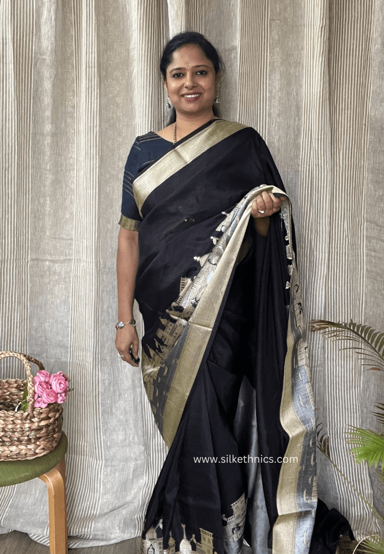Majestic black Gangaghat Banarasi saree