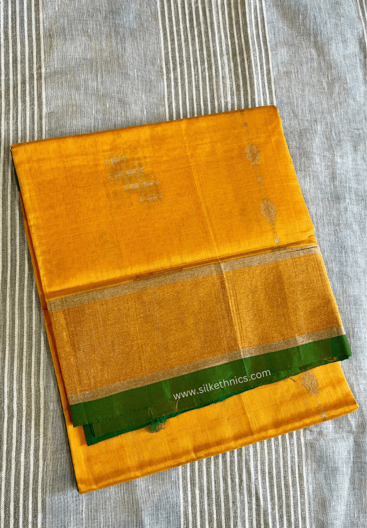 Golden yellow and green pure Mangalagiri silk saree