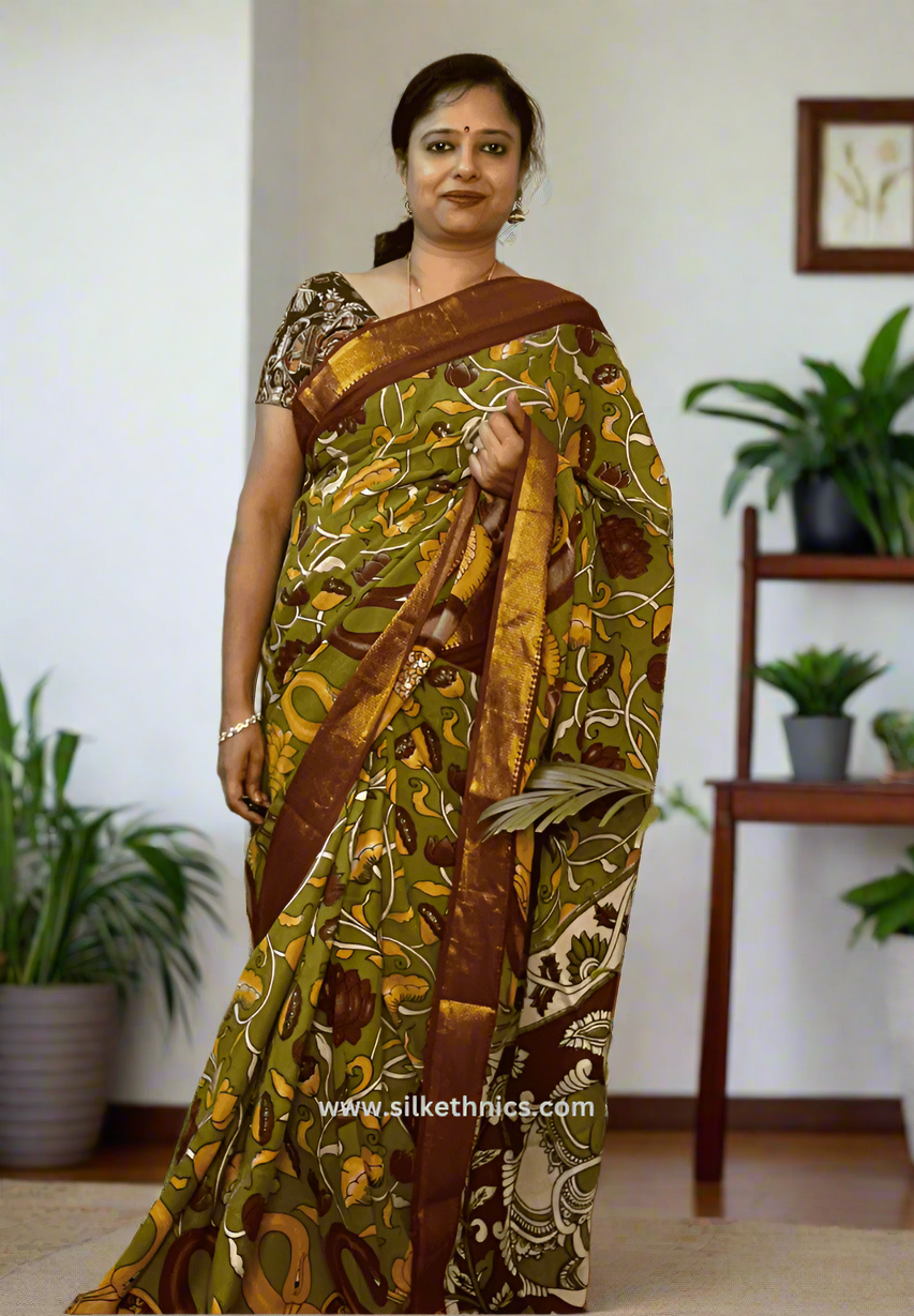 Olive green Kalakriti Silk saree