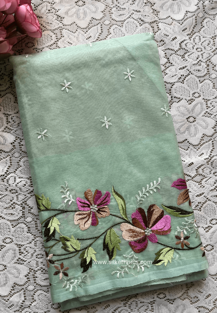 Pastel green Gul bahaar organza saree