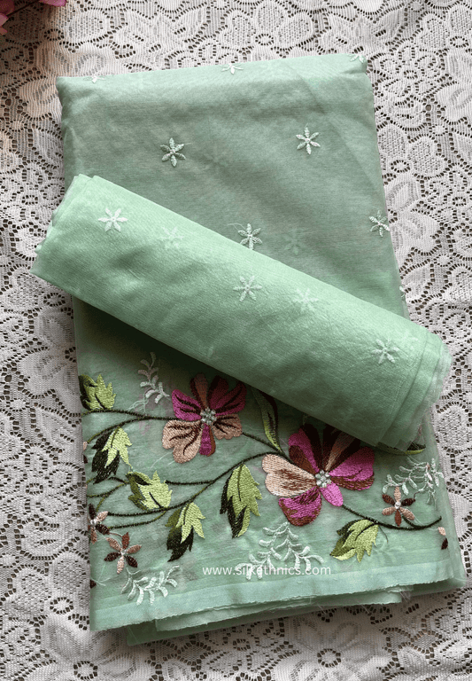 Pastel green Gul bahaar organza saree