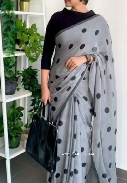 Silver grey Rangreet Polka dot saree