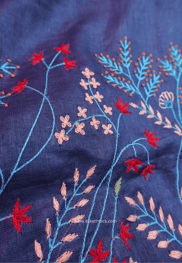 Indigo blue embroidered Sitara linen saree