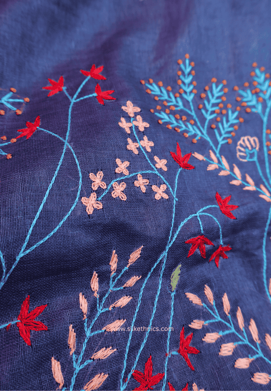Indigo blue embroidered Sitara linen saree