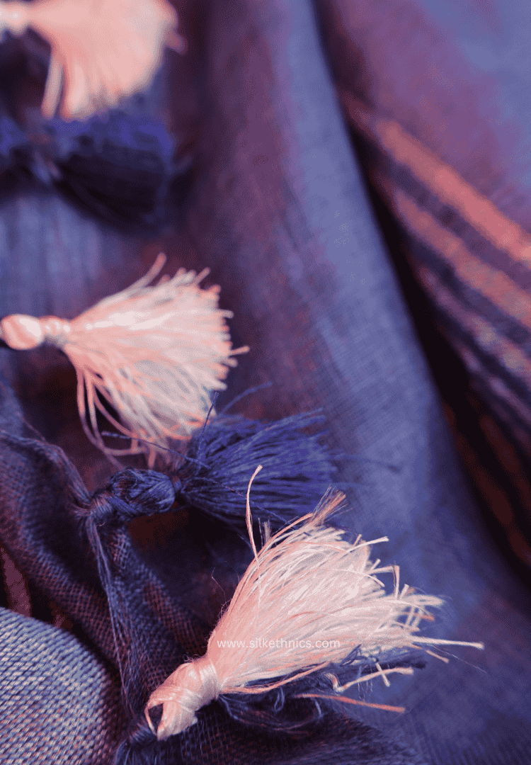 Indigo blue embroidered Sitara linen saree