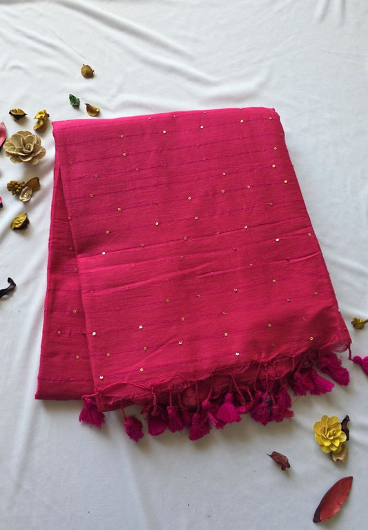 Hot Pink pure handloom mulcotton Ruhani saree