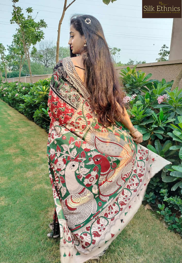 Rich red Kalamkari Mahati mulcotton saree