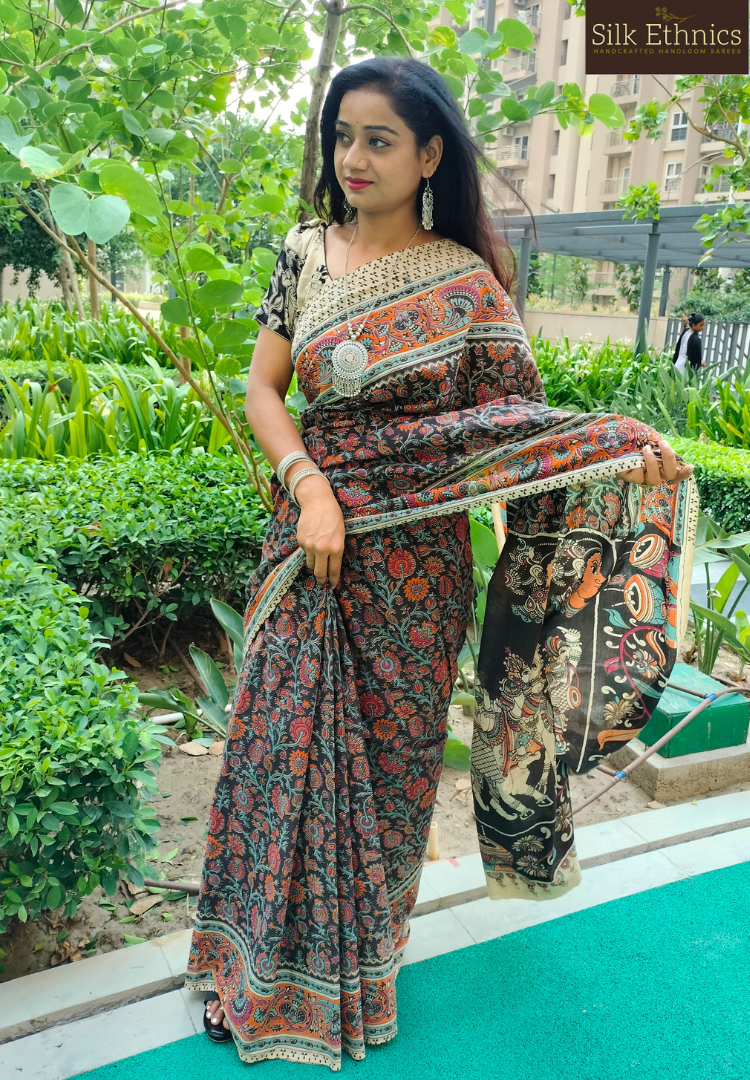 Black Kalamkari Mahati mulcotton saree