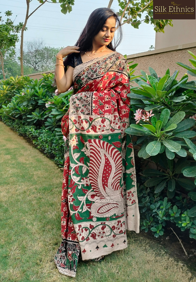 Rich red Kalamkari Mahati mulcotton saree
