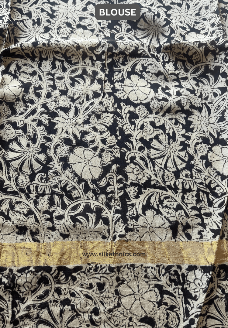 White floral Kalamkari Silk saree