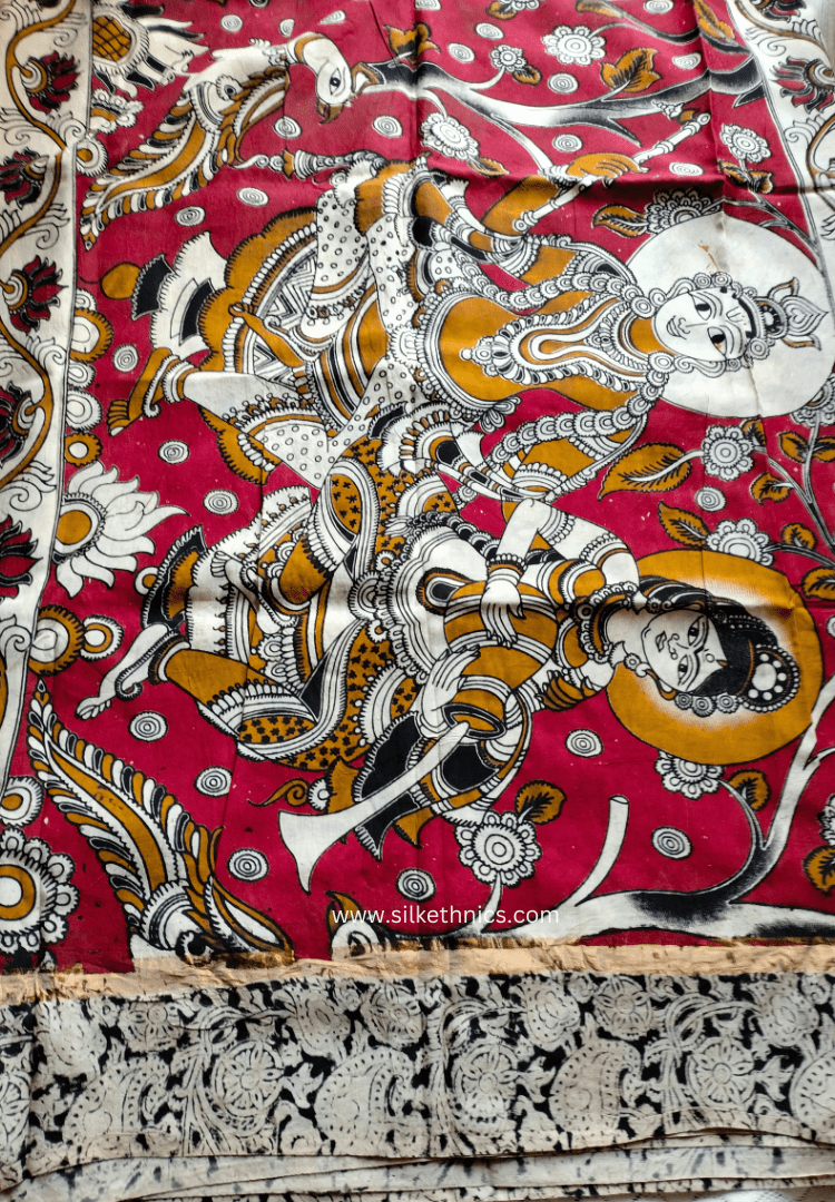 Mustard Kalamkari Silk saree