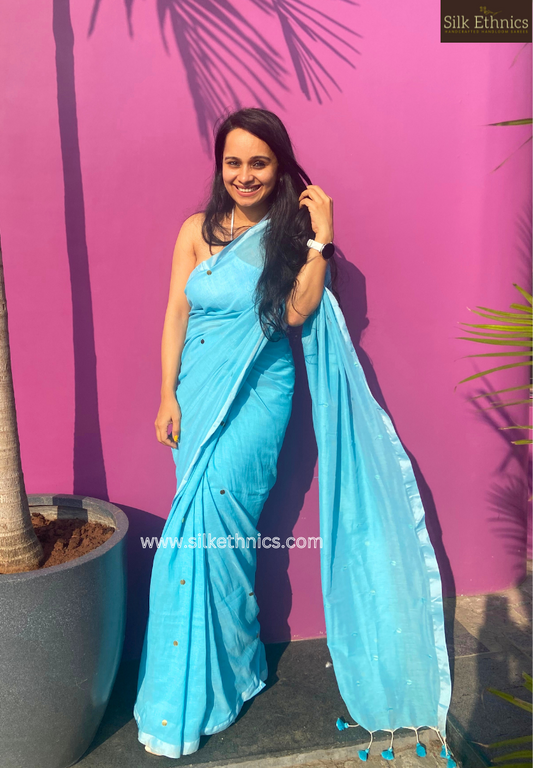 Sky blue Kanchan mulcotton saree