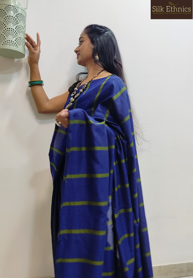 Cobalt blue StriVibe handloom saree