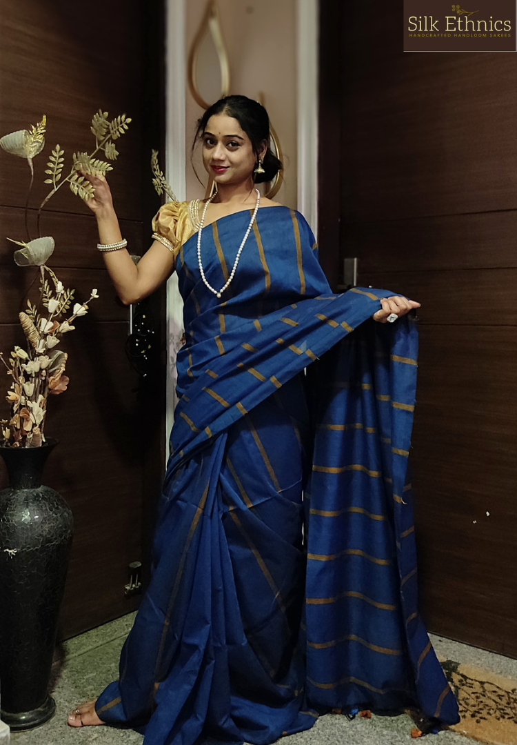 Sapphire Blue StriVibe handloom saree