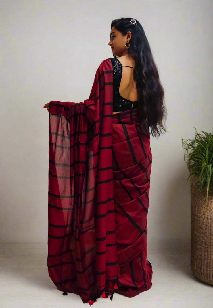 Rich Red StriVibe handloom saree