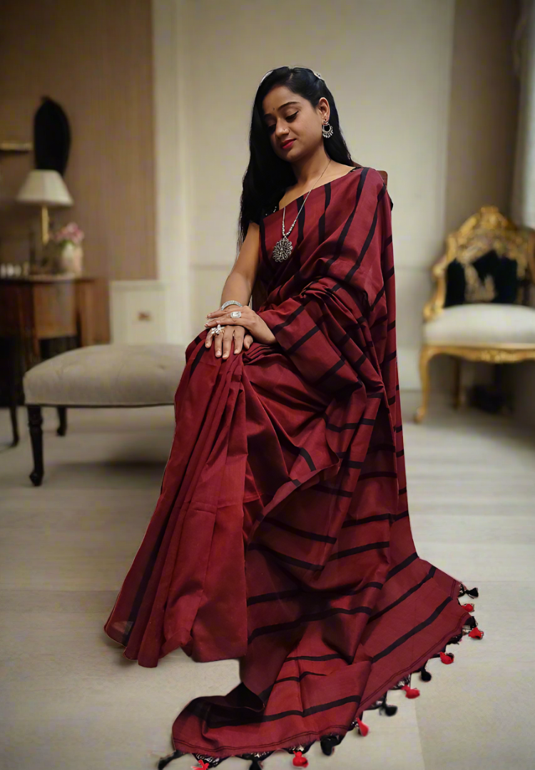 Rich Red StriVibe handloom saree