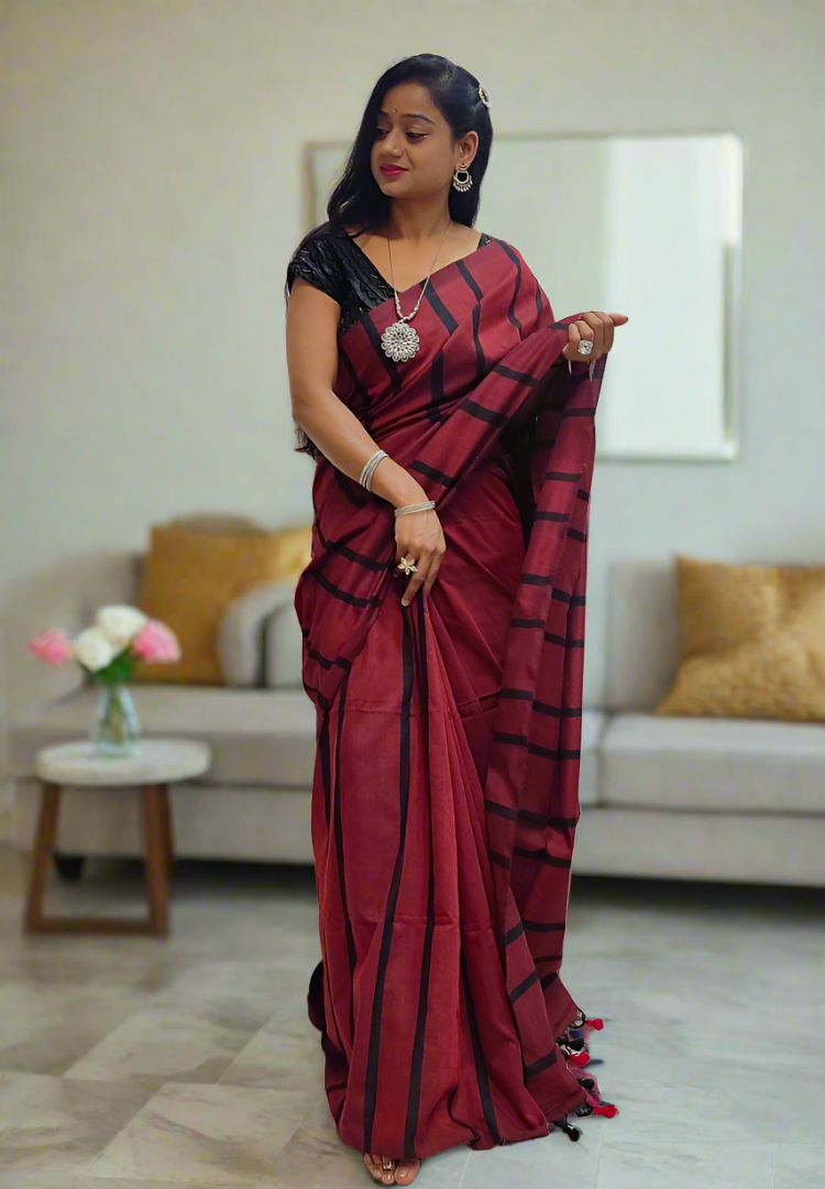 Rich Red StriVibe handloom saree
