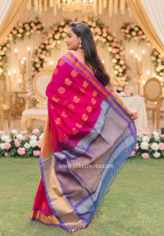 Rich red pure handloom Kuppadam silk saree