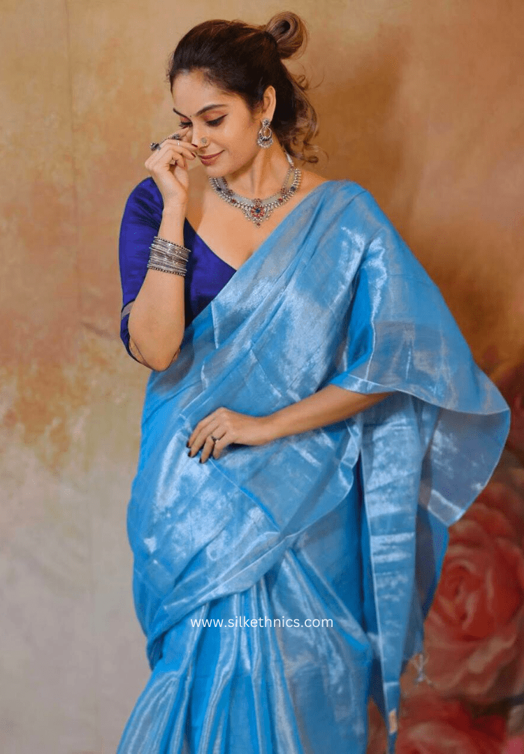 Skyblue Raga tissue saree