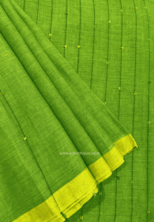 Green Sequins Rangreet Mul cotton saree
