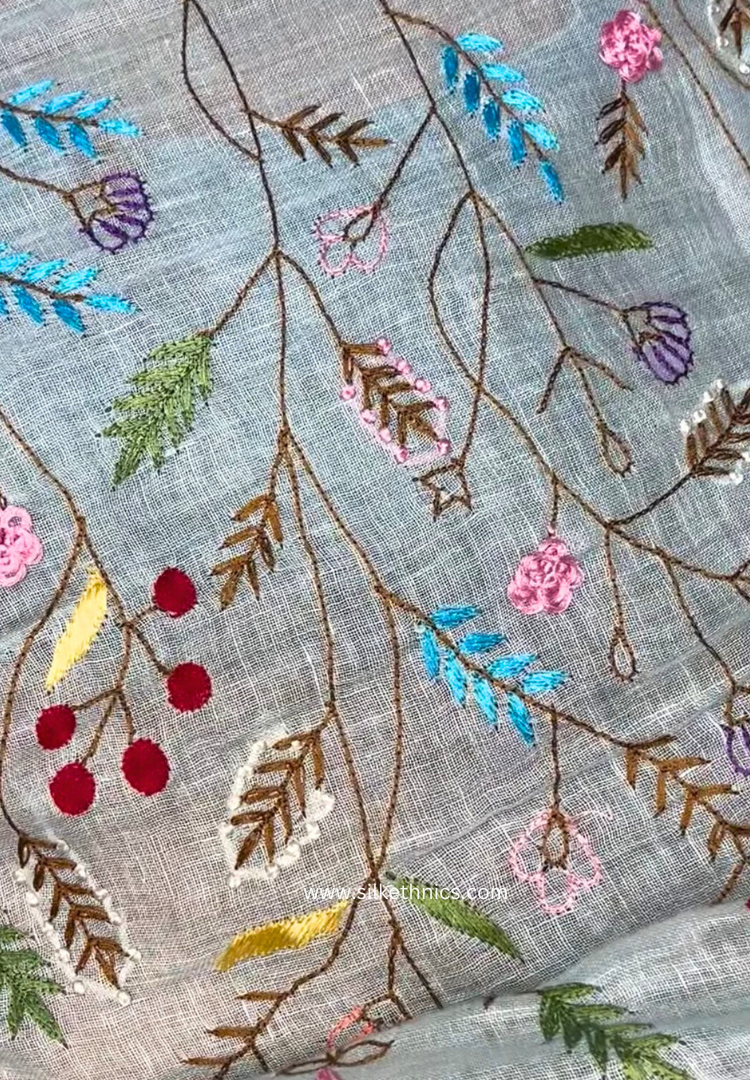 Twin blue embroidered Sitara linen saree