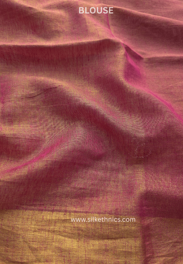 Pink and Gold Lotus Tissue Linen handloom Saree