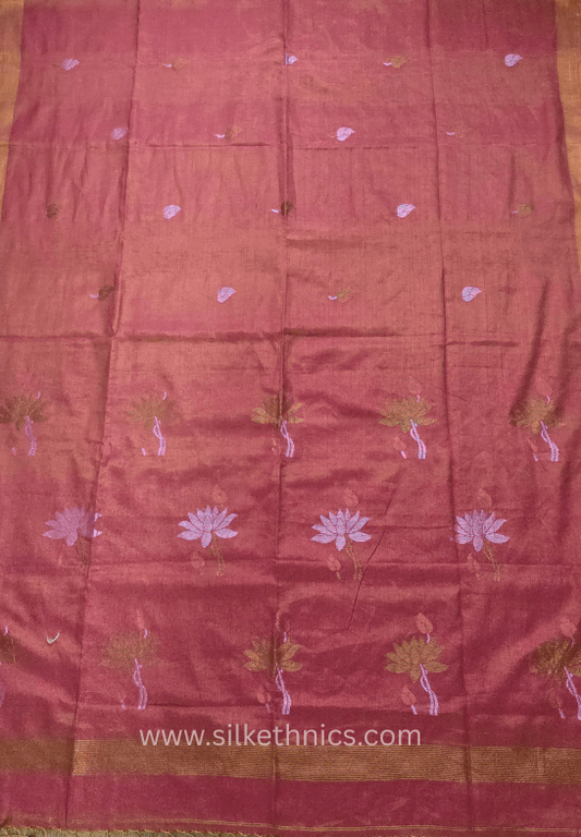 Metallic Pink and Gold Tissue Linen handloom Saree