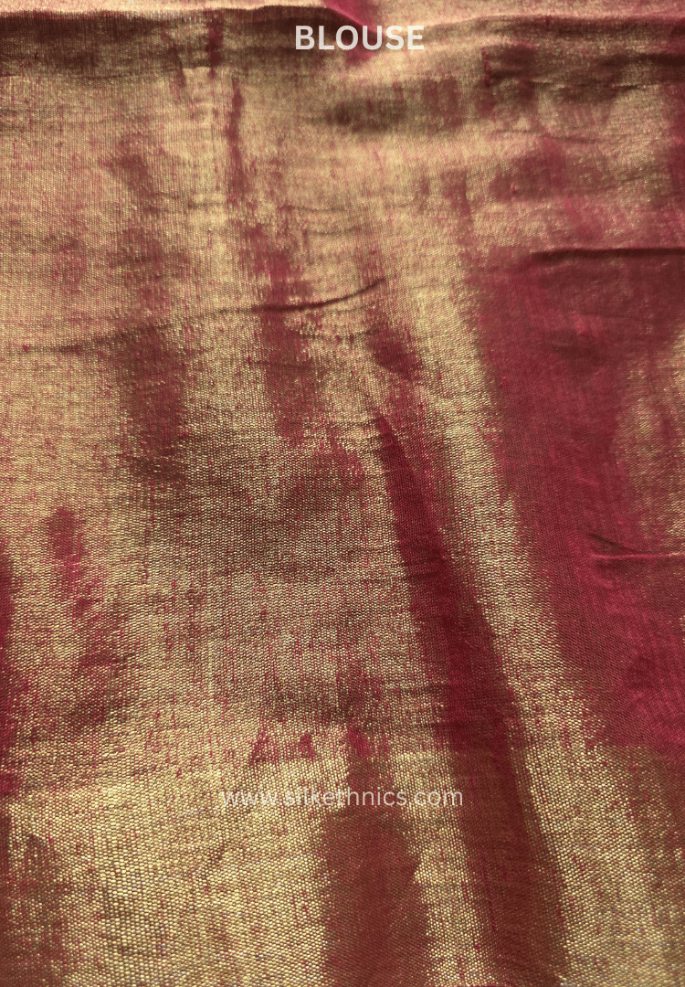 Metallic Orange Lotus Tissue Linen handloom Saree