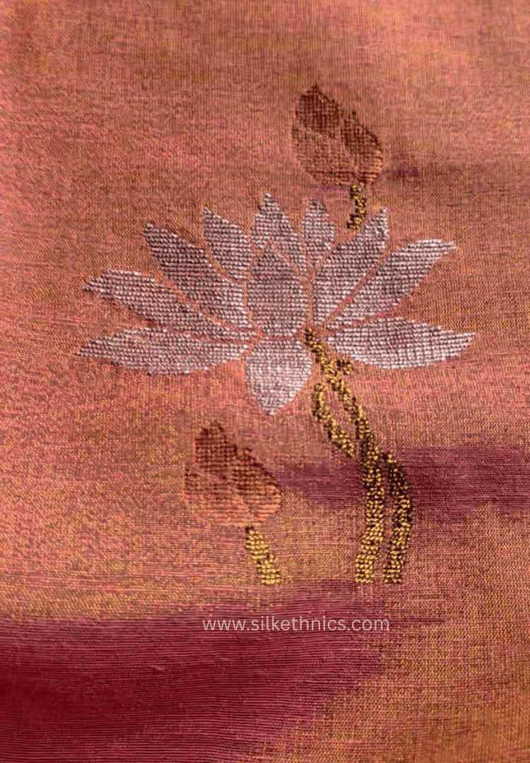 Metallic Pink and Gold Tissue Linen handloom Saree