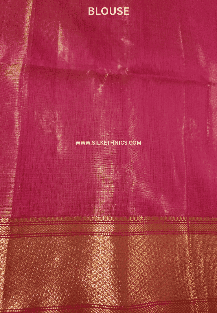 Hot Pink Pure Maheshwari tissue Silk saree