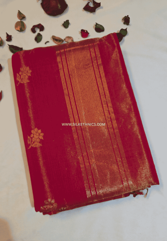 Hot Pink Pure Maheshwari tissue Silk saree