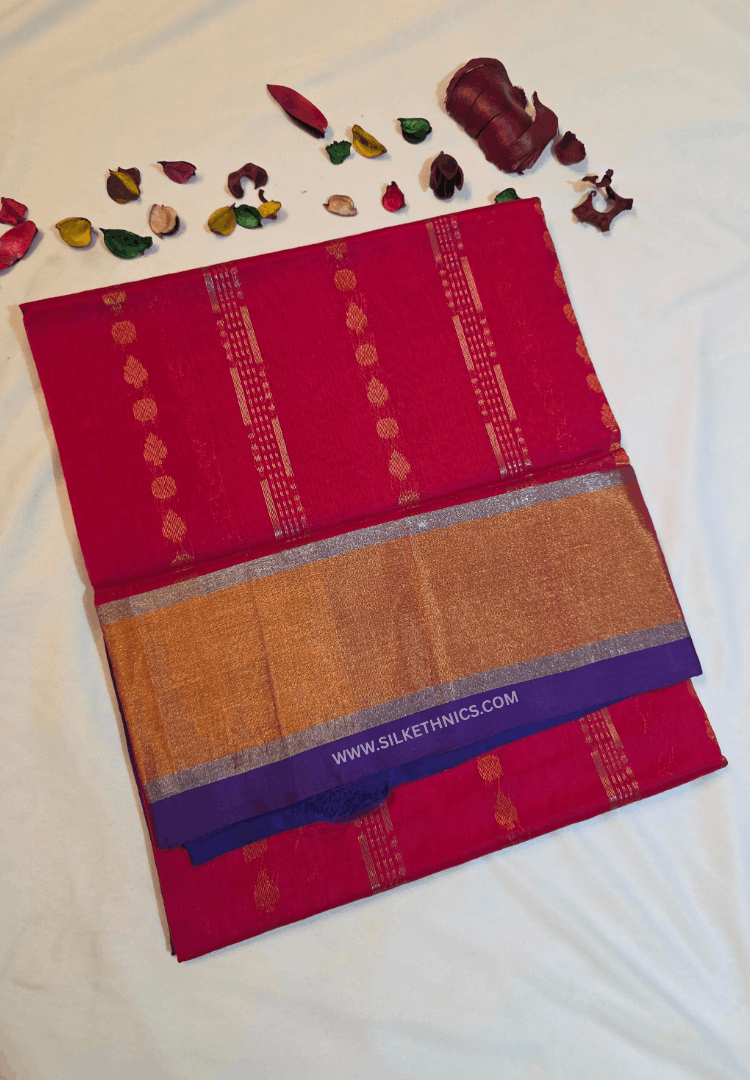 Ruby red pure Mangalagiri silk saree